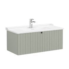 Vitra Root Groove 69407 Lavabo Dolabı, Tek Çekmeceli, 100 Cm, Mat Retro Yeşil, Klasik Lavabolu